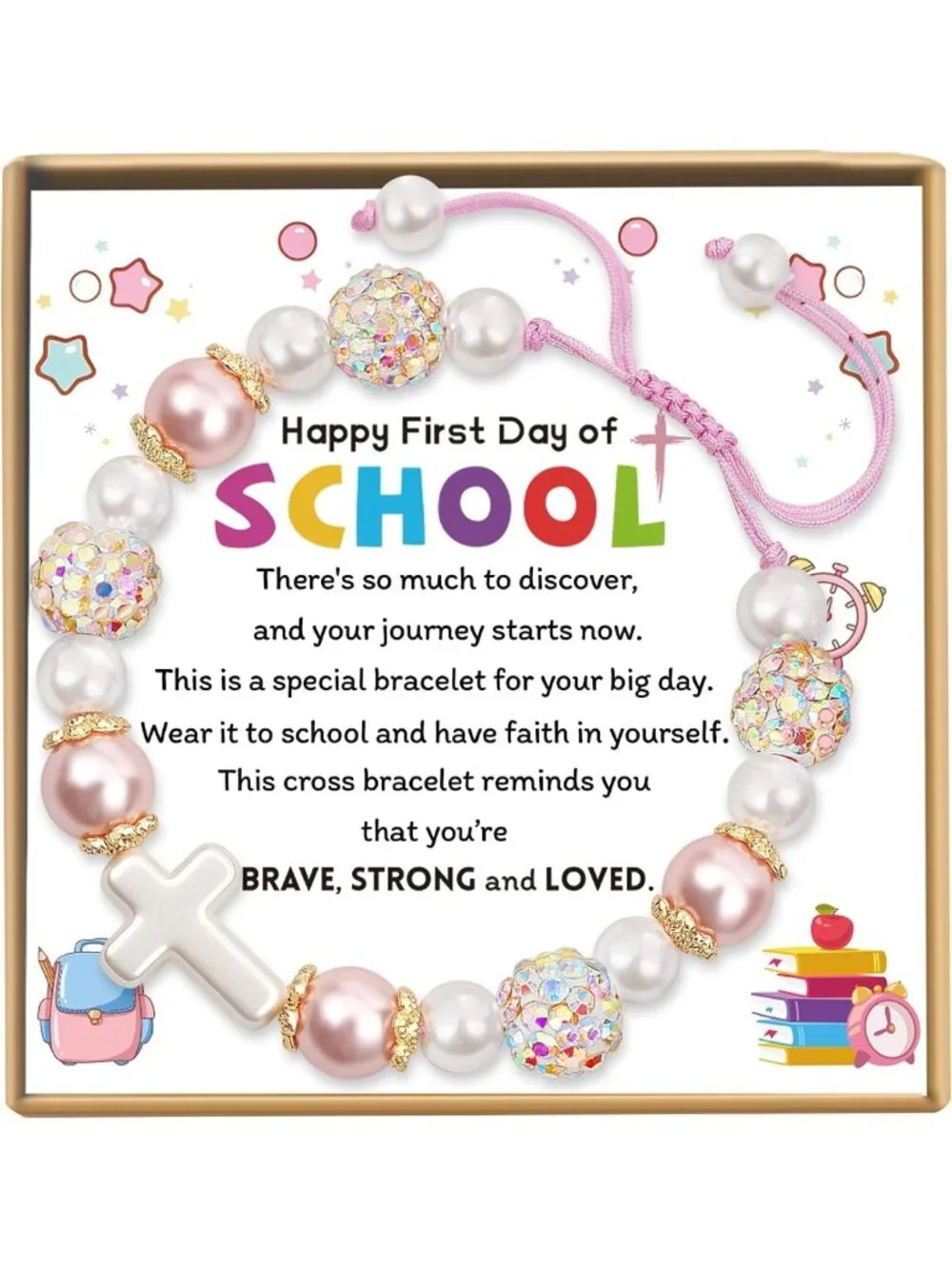 Adjustable First Day of School Cross Bracelet | Perfect Back to School Gift for